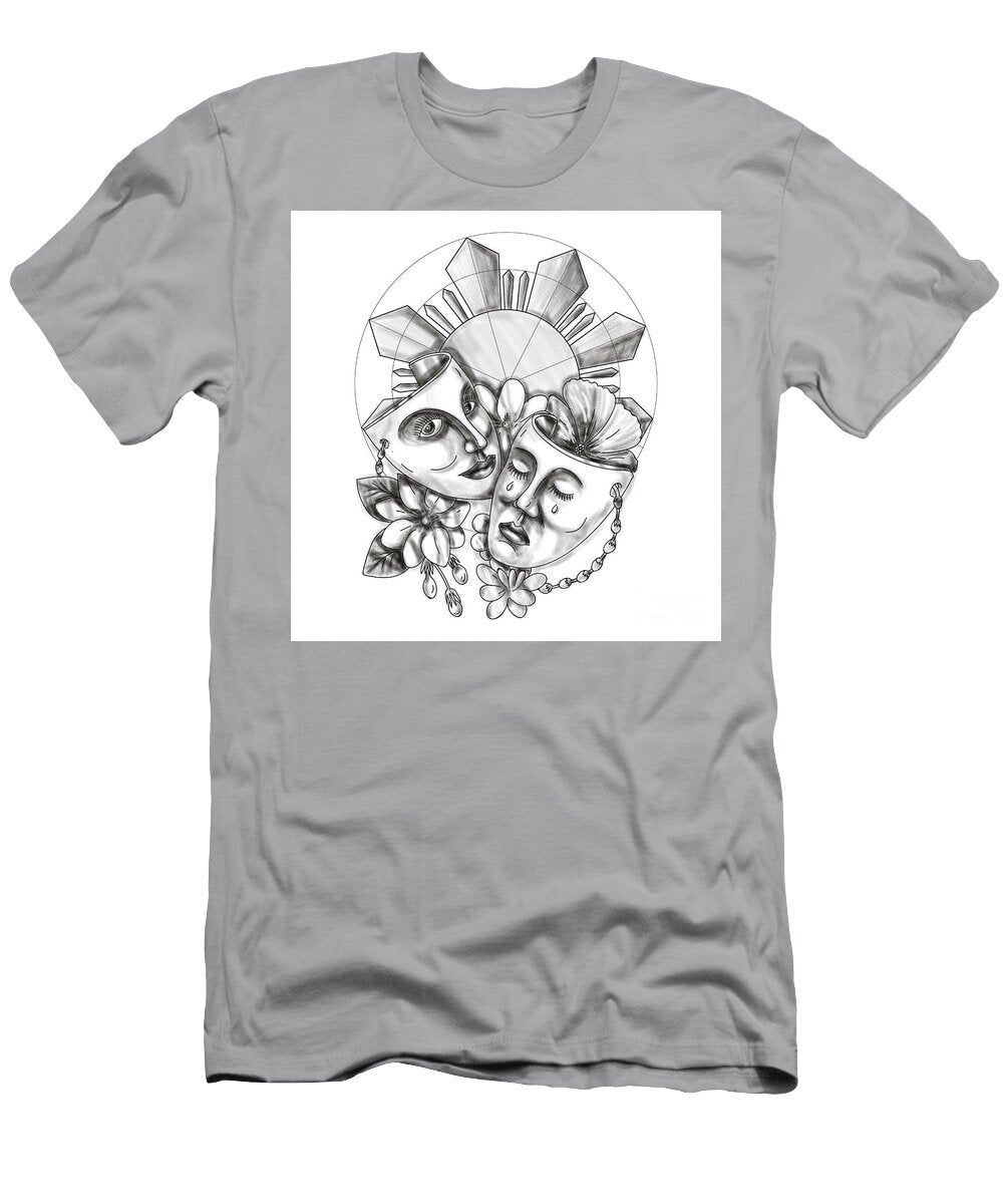Drama Mask Hibiscus Sampaguita Flower Philippine Sun Tattoo Aloysius Patrimonio T-Shirt