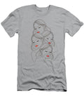Dreamy Female Faces Print Vertical Cluster of Serene Portraits Soft Blush and Closed Eyes Calming Mounir Khalfouf T-Shirt