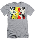 Dual Pop Art Portrait of Glamorous Women in Red and Blue Tones with Abstract Retro Background Jirka Svetlik Studio Illuvision T-Shirt