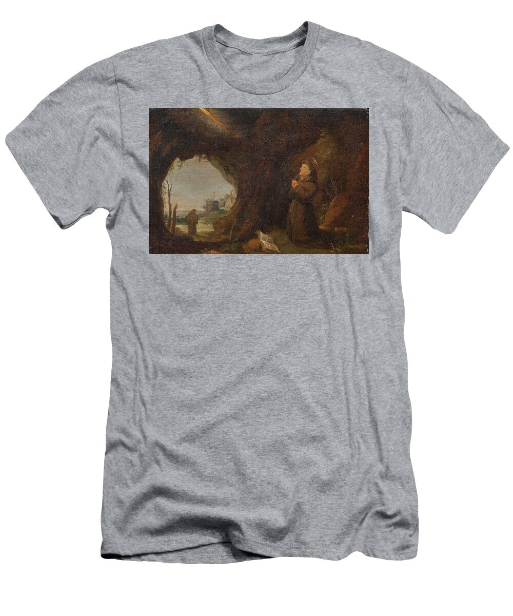 Dutch School 17th Century Praying Monk in a Rock Cave Celestial Images T-Shirt