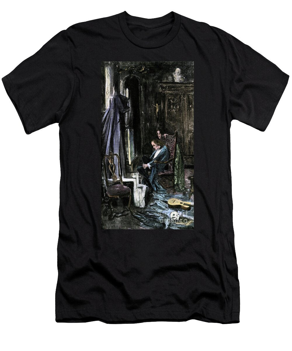 Edgar Allan Poes the Fall of the House of Usher Hand Colored Halftone Reproduction of a 19th Century Illustration American School T-Shirt