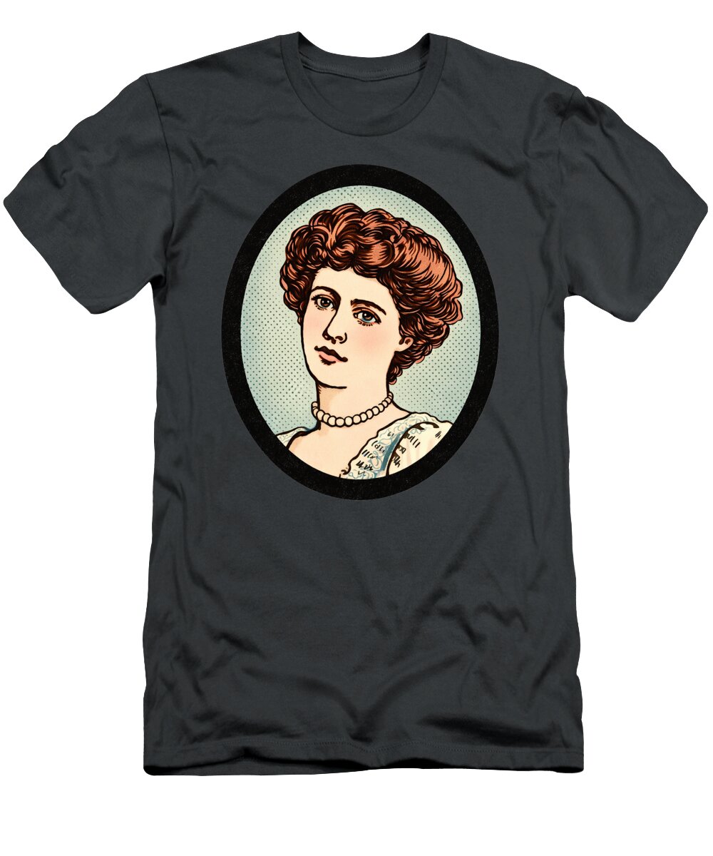 Edwardian Portrait 1908 Vintage Woman Illustration Restored Antique Line Art with Halftone Sad Hill Bizarre Los Angeles Archive T-Shirt