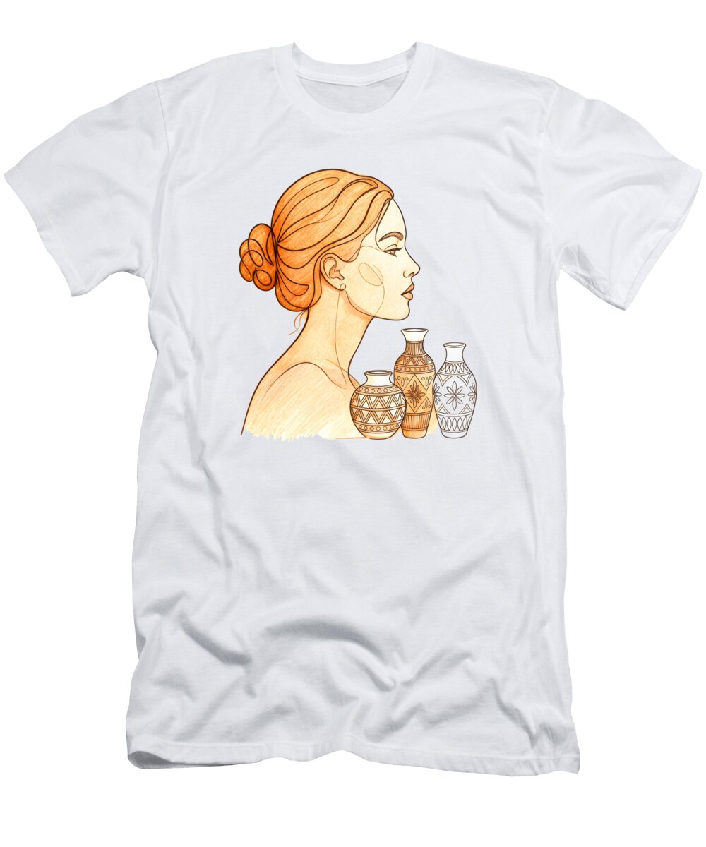 Elagant Woman with Ornate Vases Mounir Khalfouf T-Shirt
