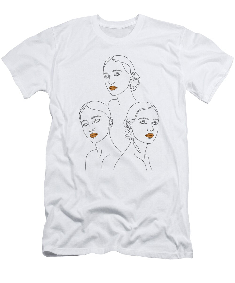 Elegant Female Line Art Trio Minimalist Female Faces Mounir Khalfouf T-Shirt