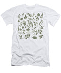 Elegant Floral Pattern Light Green Leaf Inked Silhouettes Set Vector Isolated Illustration Mounir Khalfouf T-Shirt