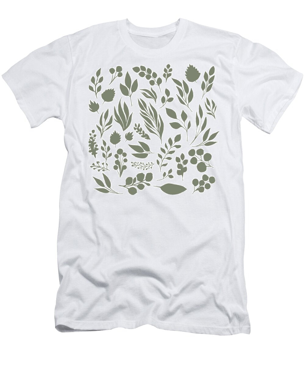 Elegant Floral Pattern Light Green Leaf Inked Silhouettes Set Vector Isolated Illustration Mounir Khalfouf T-Shirt