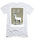 Elegant Stag with Majestic Antlers in Grayscale Drawing Wall Art Prints T-Shirt