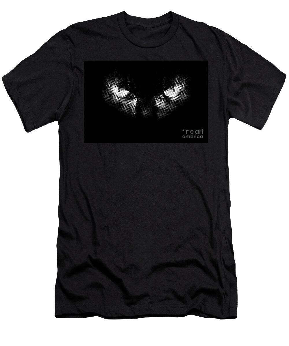 Evil Cat Eyes Half Tone Bw Simon Bratt T-Shirt