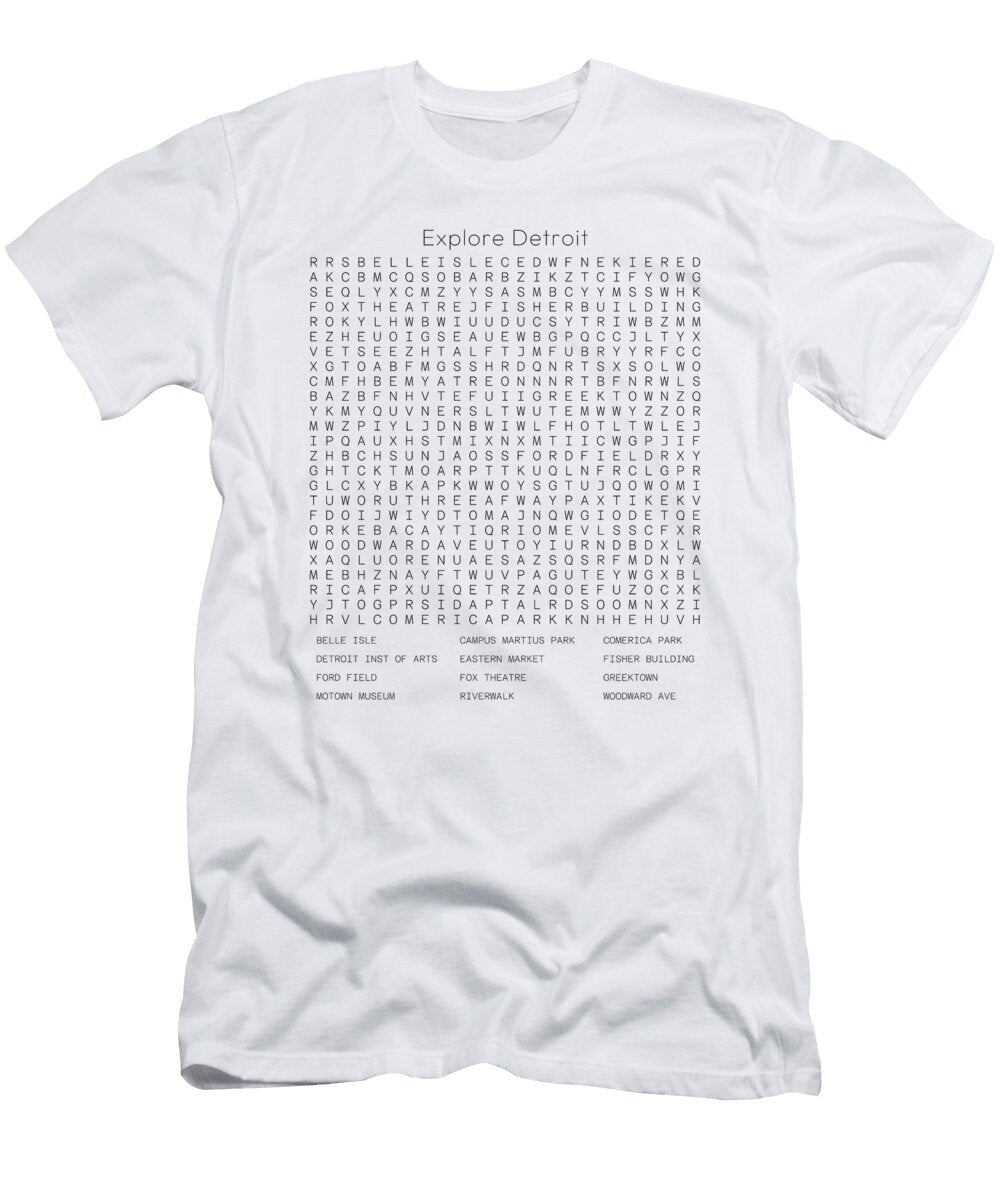 Explore Detroit Michigian Word Puzzle Toby Mcguire T-Shirt