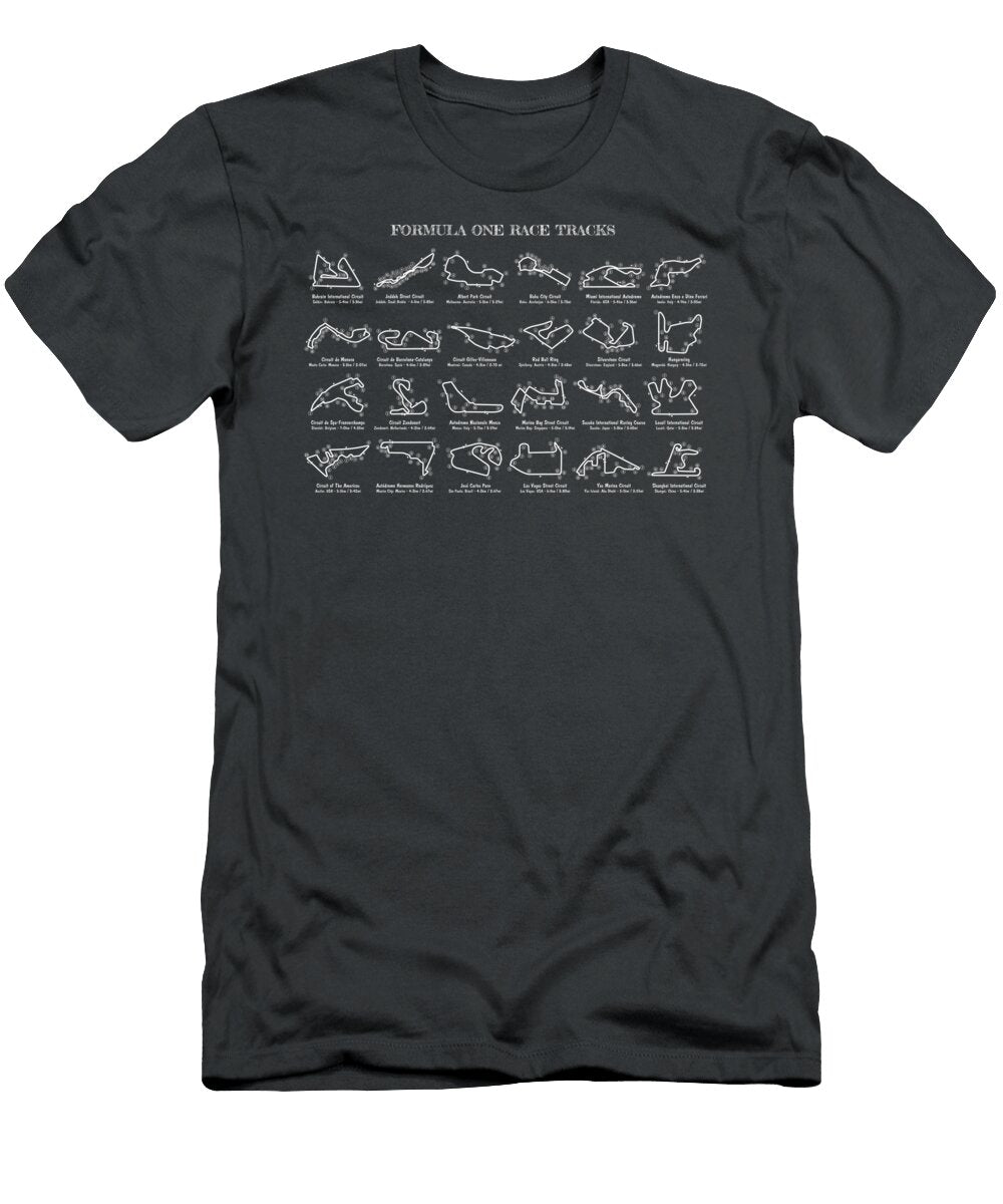 F1 Race Tracks White Stencil No Background Sibainu T-Shirt