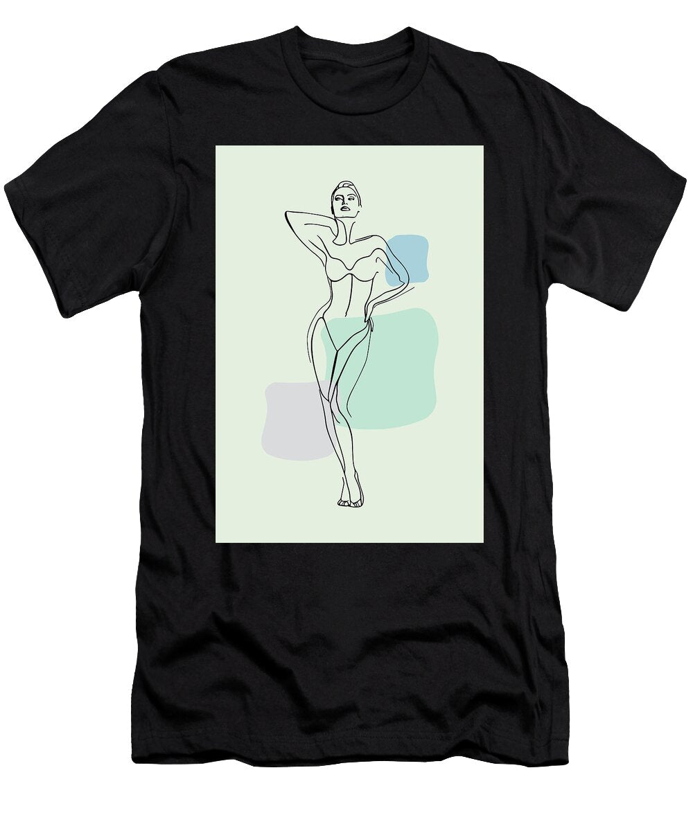 Fashion Woman in Swimwear Female Model in Swimsuit Hand Drawn Fashion Lady Line Black and White 04 Mounir Khalfouf T-Shirt