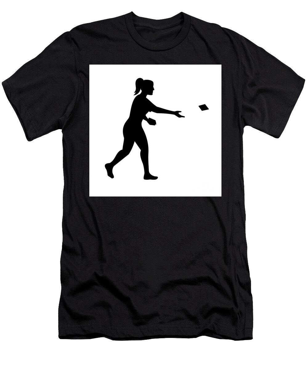 Female Cornhole Player Throwing Bag Side View Silhouette Aloysius Patrimonio T-Shirt