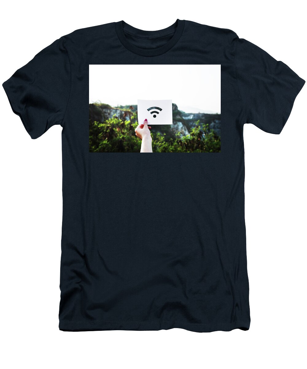 Female Holding Stencil Outdoors with the Sign Celestial Images T-Shirt