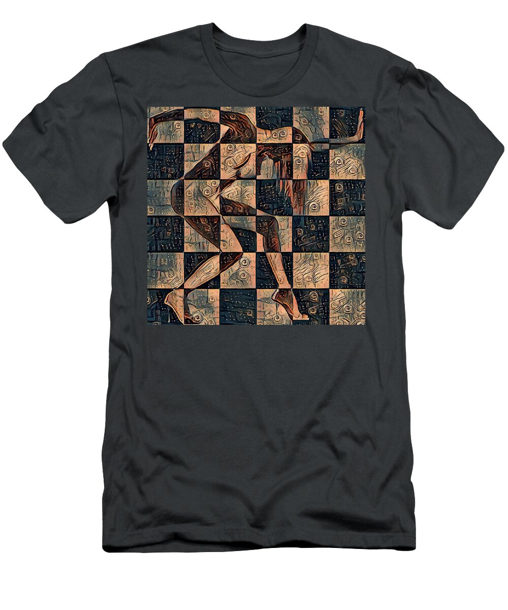 Feng Shui Survive Nude Woman Checkered 2 Metal Gold Tony Rubino T-Shirt
