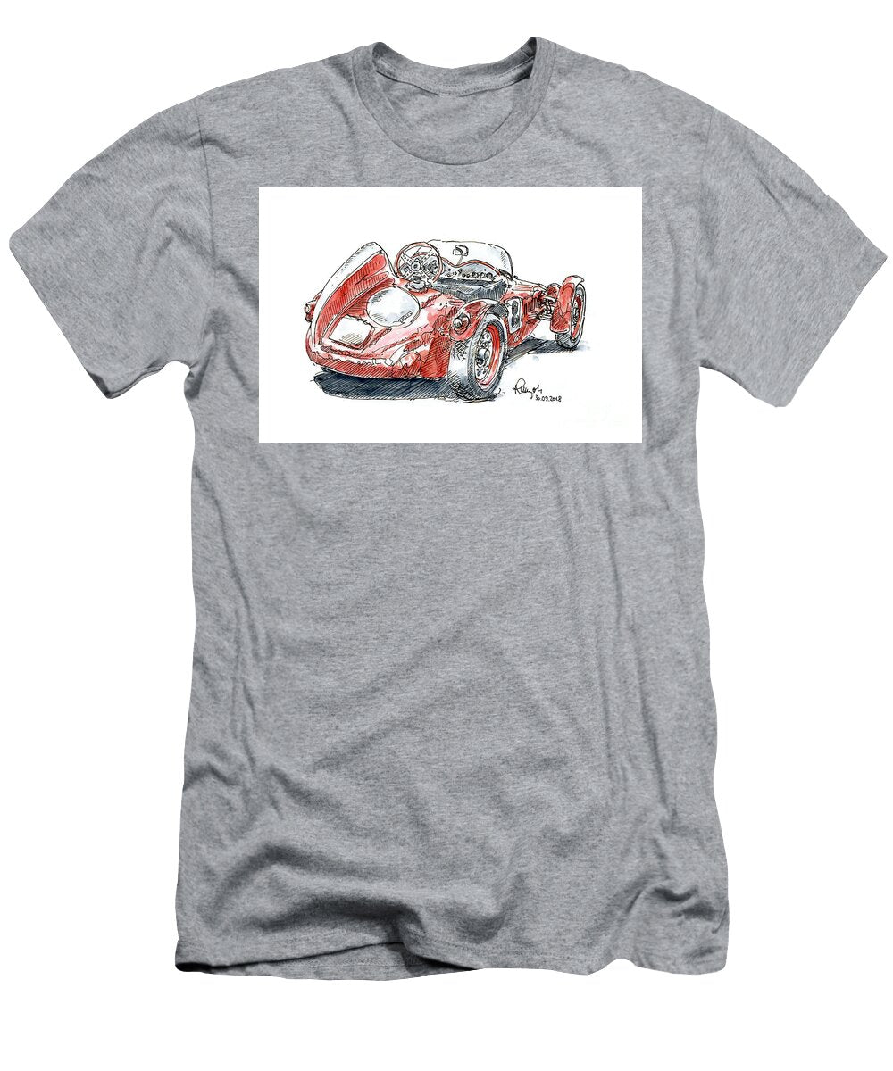 Fiat Giannini Formel Junior Classic Racecar Ink Drawing and Wate Frank Ramspott T-Shirt