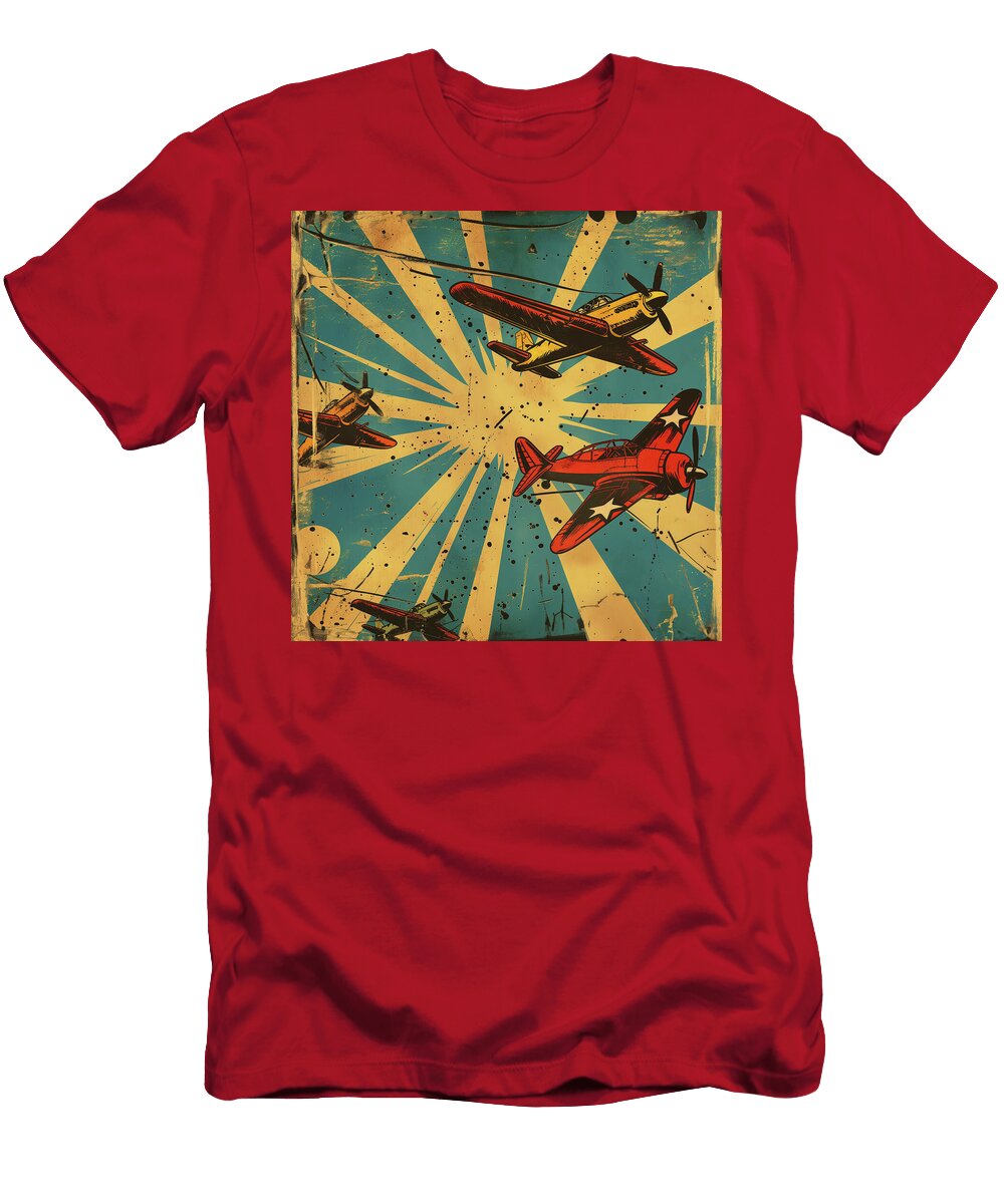 Fighter Plane Battle Comic Book Art 62 Mad Paperairplanes T-Shirt