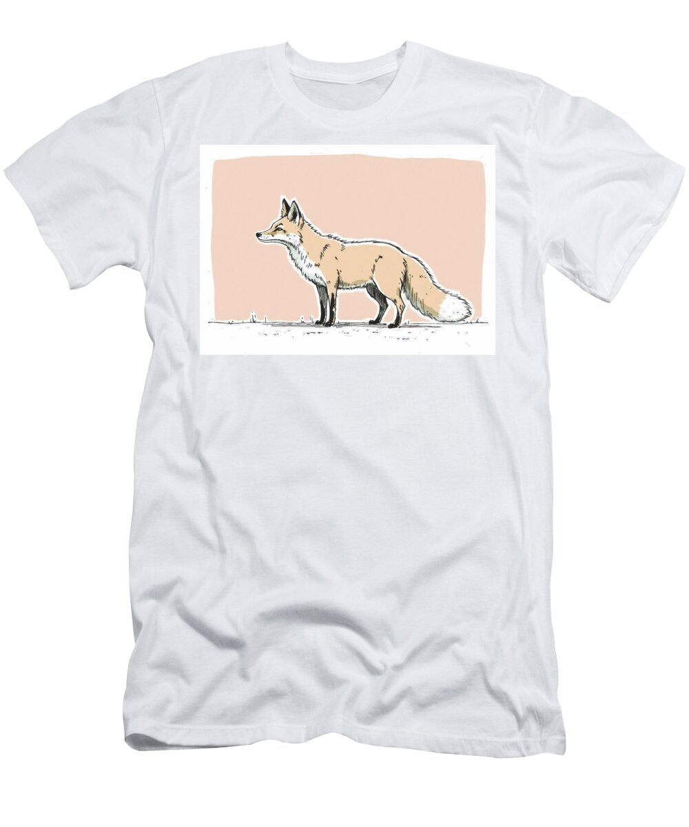Fox Drawing Animal Art in Peach Background for Wall Art Prints T-Shirt