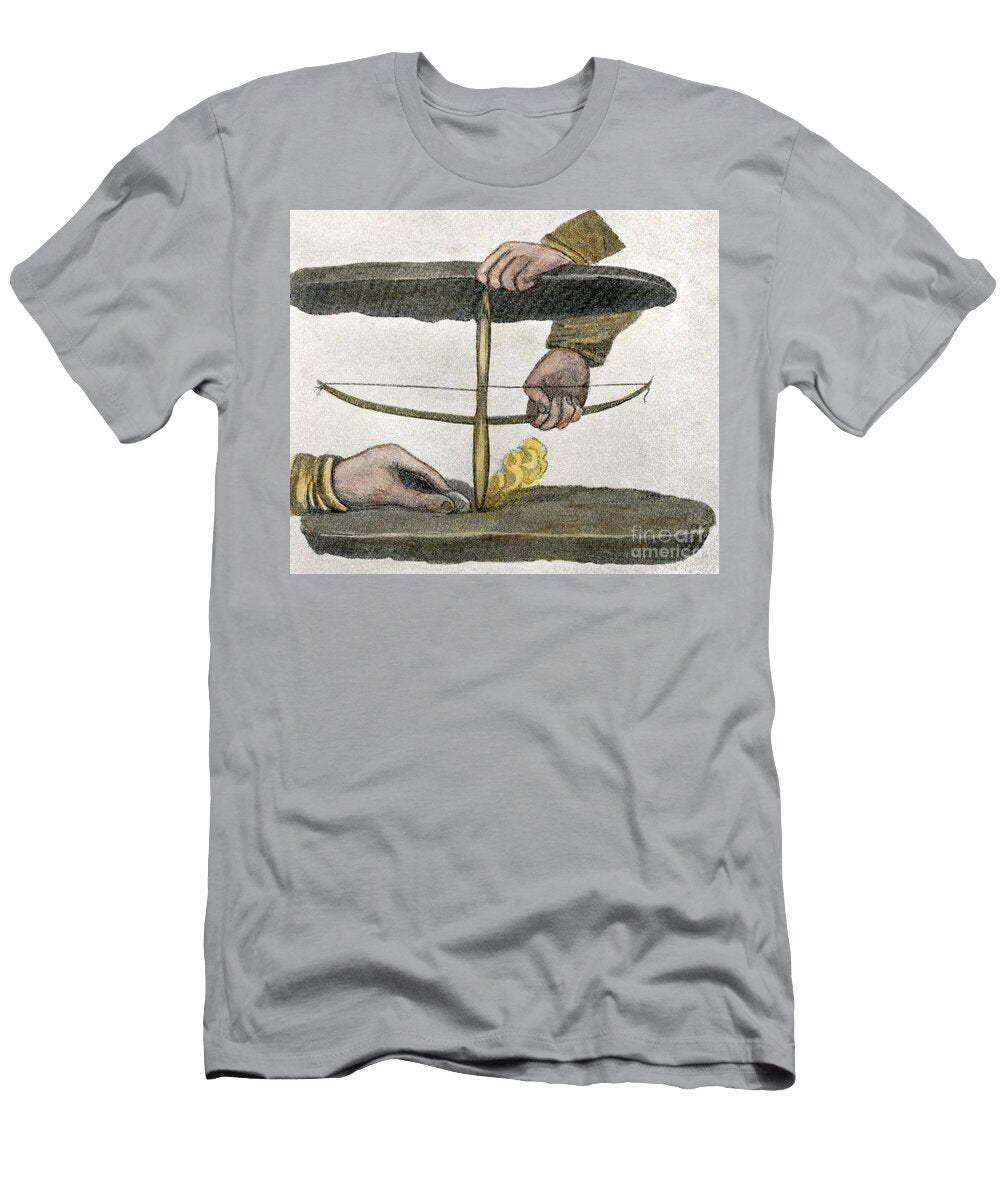 Friction Fire Production Using a Bow a Method Used By Prehistoric Men Colour Reproduction Halftone of a 19th Century Illustration American School T-Shirt