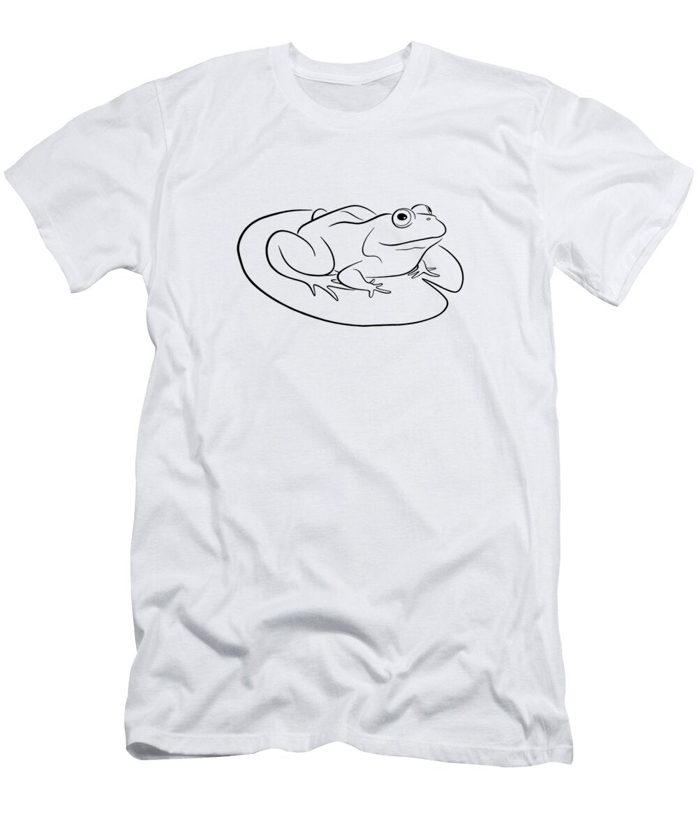 Frog on a Lily Pad Black and White Line Art Drawing Lj Knight T-Shirt