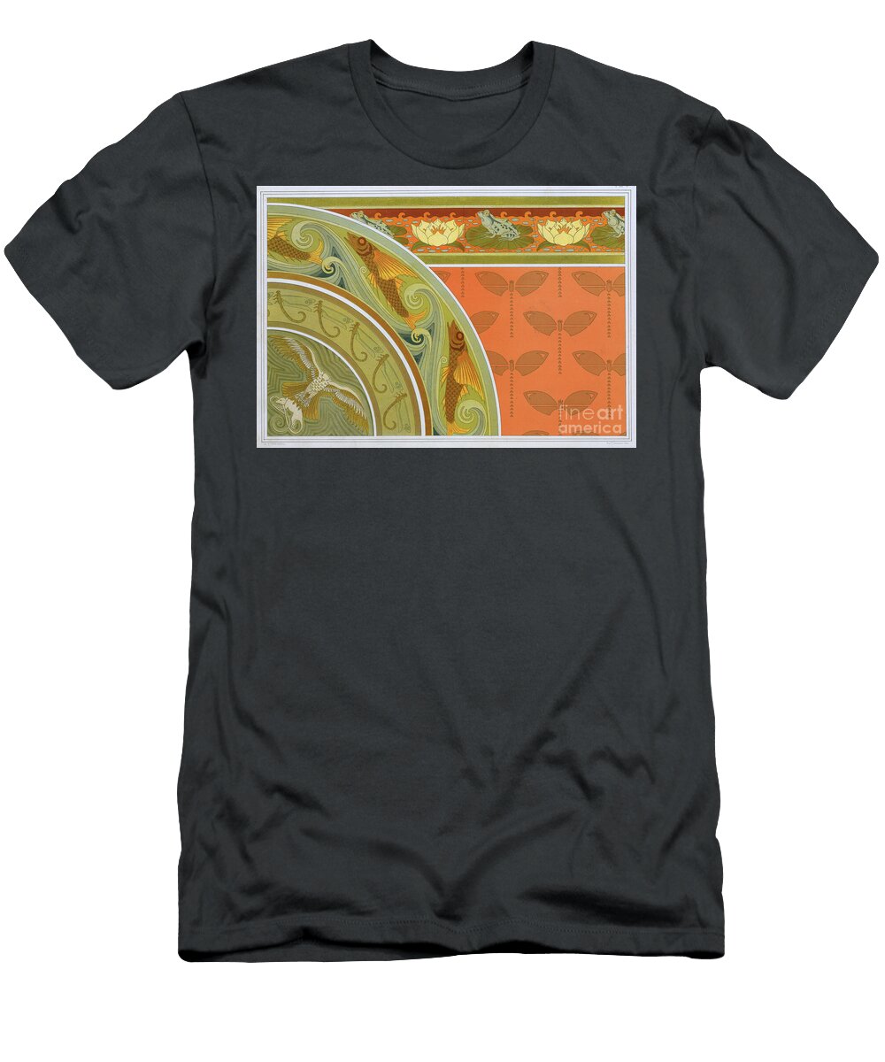 Frogs and Waterlillies Border of Flying Fish and Dragonflies and Centre with Hawk and White Mouse Maurice Pillard Verneuil T-Shirt