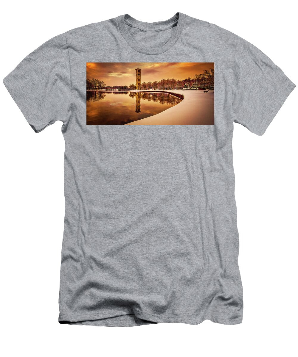Furman University Bell Tower in Winter Mountain Dreams T-Shirt