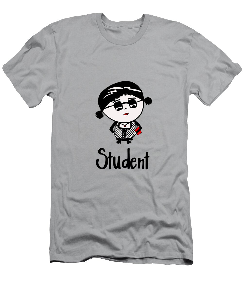 Geeky Bookworm or Student Girl Barefoot Bodeez Art T-Shirt