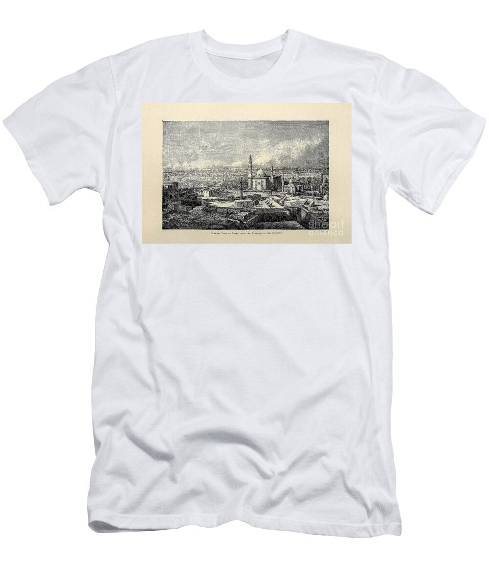 General View of Cairo with the Pyramids in the Distance M1 Historic Illustrations T-Shirt