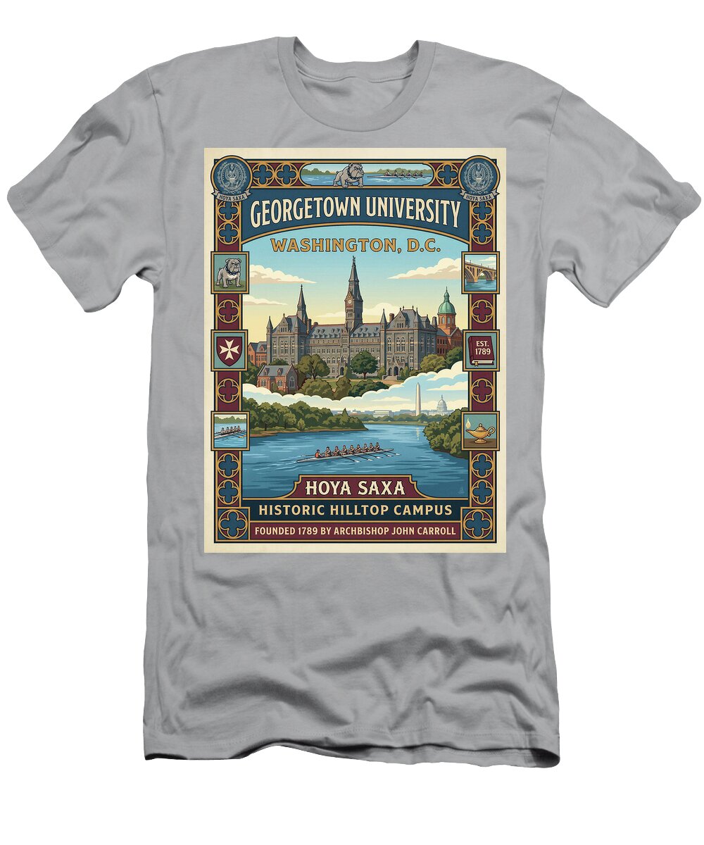 Georgetown University Historic Campus Iconic Vintage Travel Poster Sampadart Gallery T-Shirt
