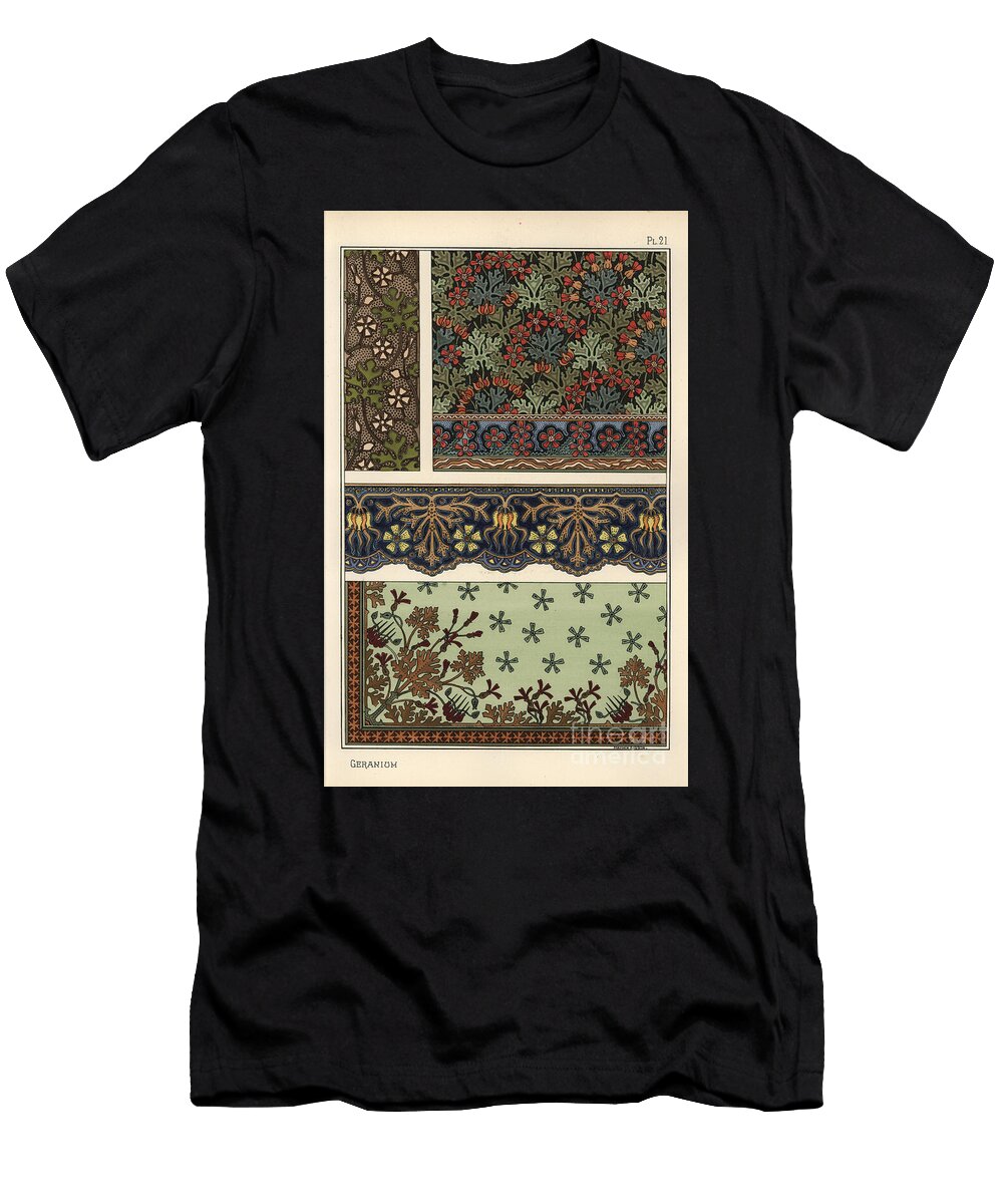 Geranium Motif in Wallpaper Border and Fabric Patterns 1897 Lithograph Eugene Grasset T-Shirt