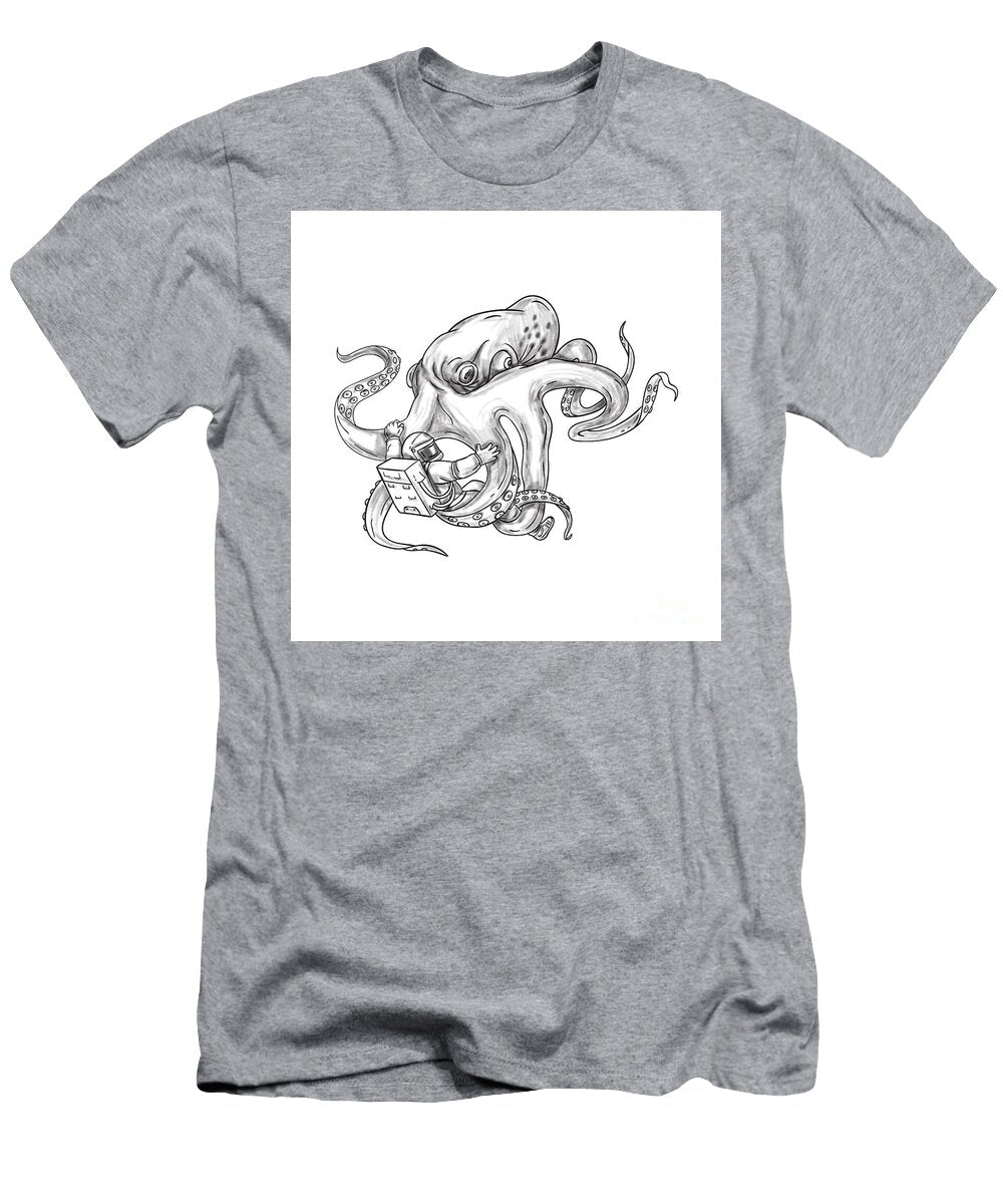 Giant Octopus Fighting Astronaut Tattoo Aloysius Patrimonio T-Shirt