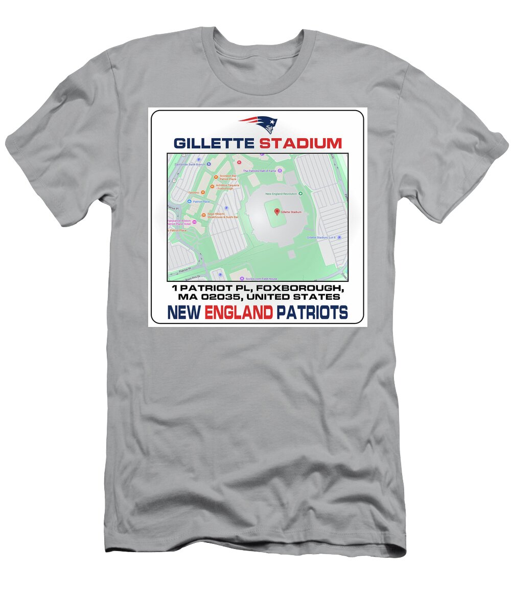 Gillette Stadium Map View Kevin Walker and Pixel Reverie T-Shirt