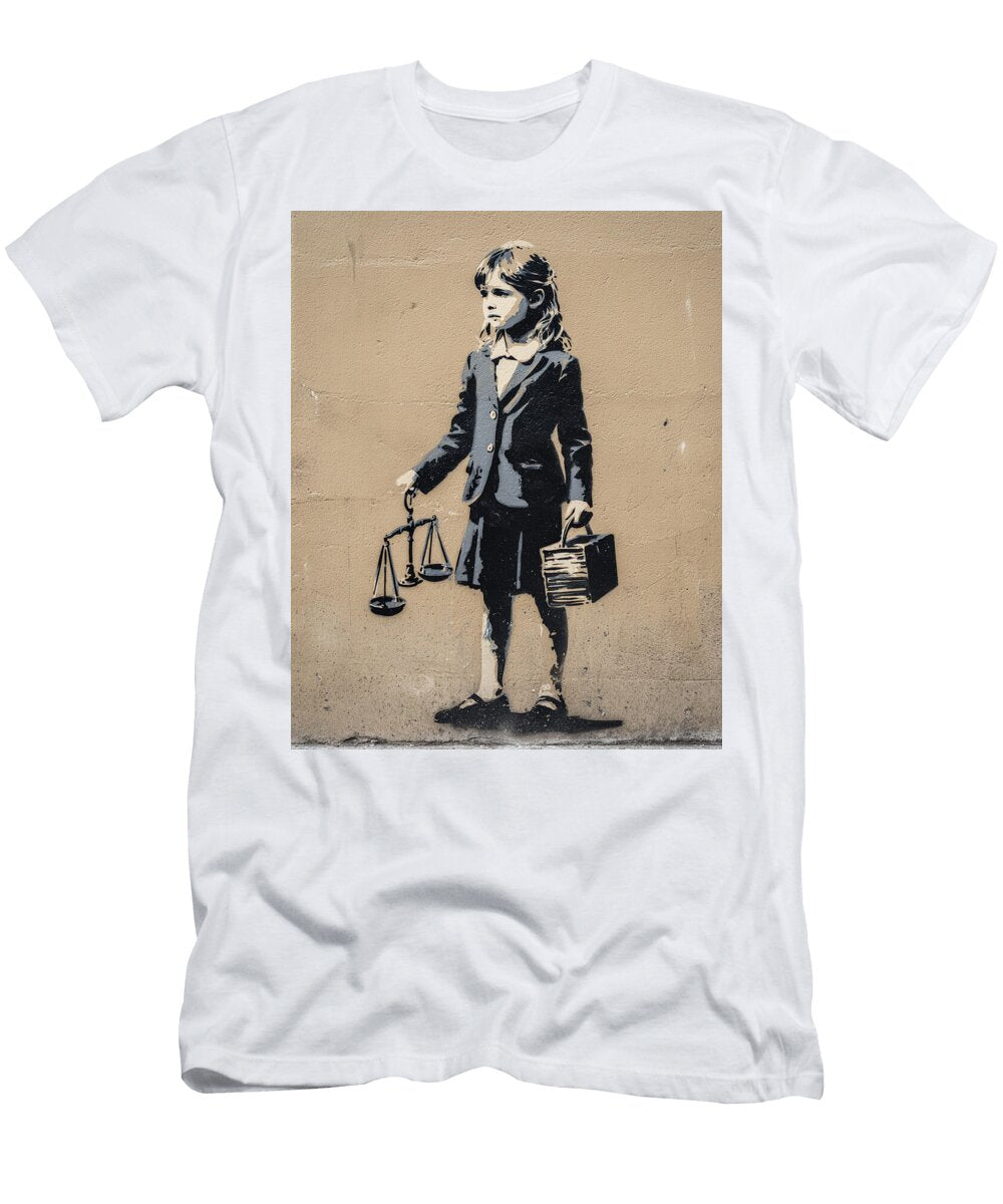 Girl with Scales of Justice Kevin Walker and Pixel Reverie T-Shirt