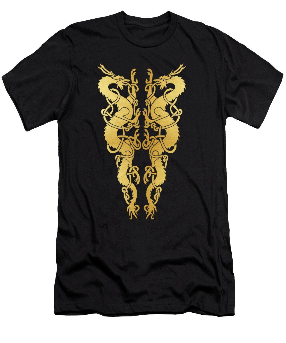 Golden Celtic Dragon Pair Ingrid Frances Stark T-Shirt