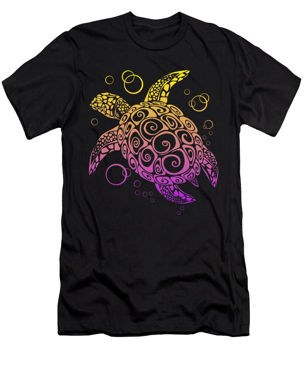 Gradient Color Sea Turtle Drawing Drawn Sea Turtle Underwater Life Illustration Turtle Lover Mounir Khalfouf T-Shirt