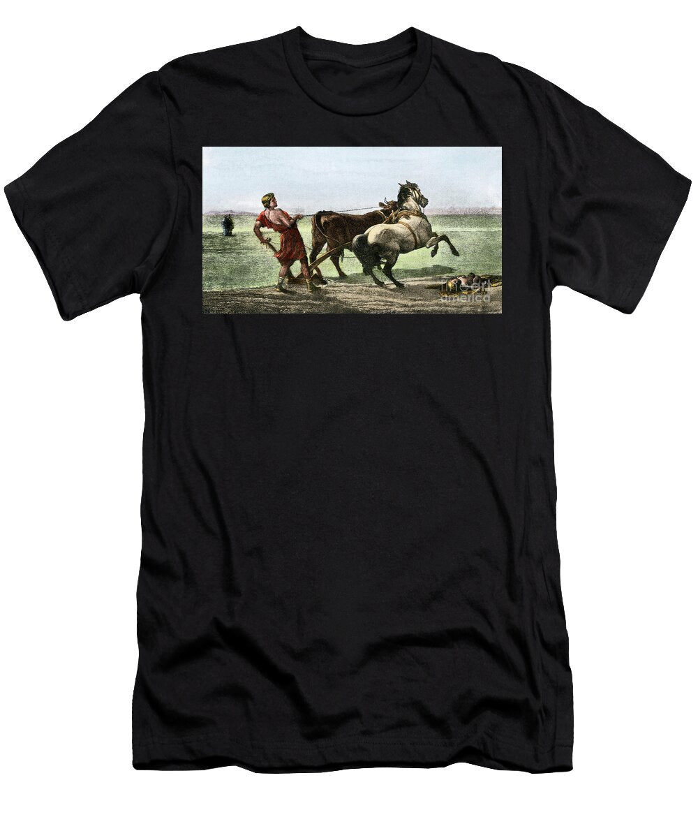 Greek Mythology Ulysses Plowing a Field with a Horse and a Bull American School T-Shirt