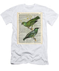 Green Canary Birds Couple Over Vintage Dictionary Book Page Jacob Kuch T-Shirt
