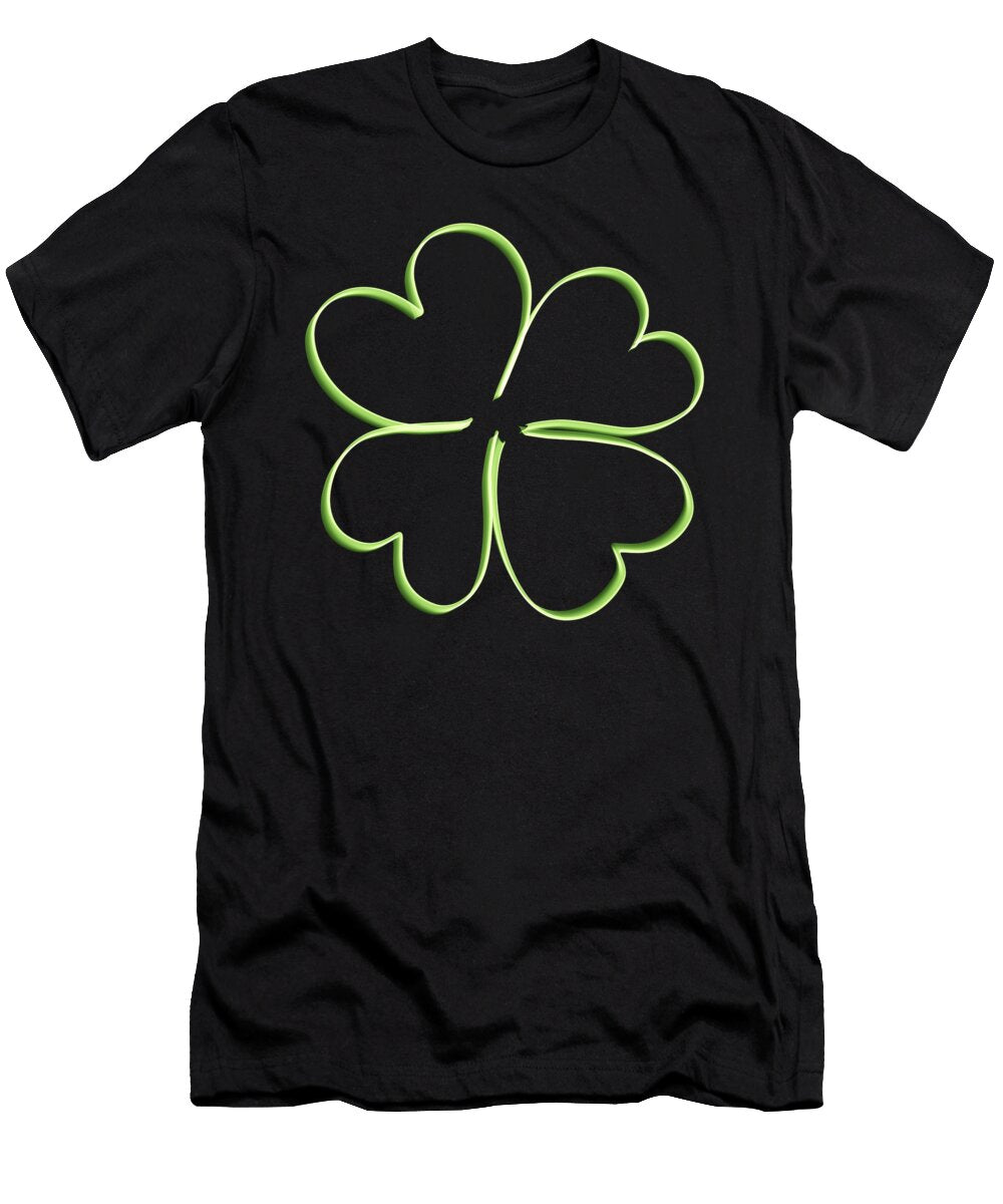 Green Four Leaf Clover Lineart Iris Richardson T-Shirt