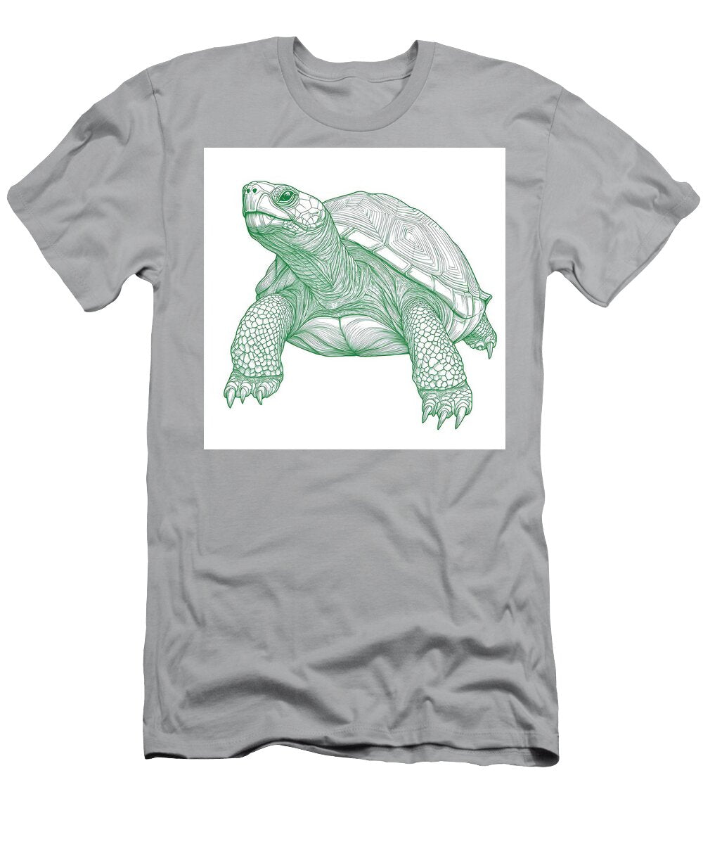 Green Line Art Drawing of a Galapagos Tortoise Turner Quane T-Shirt