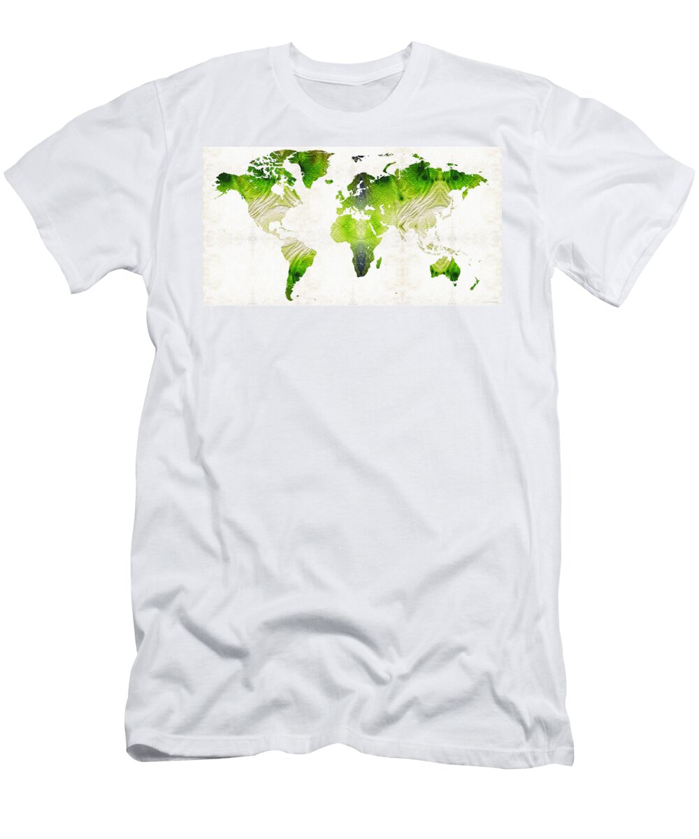 Green World Map Art Sharon Cummings Sharon Cummings T-Shirt