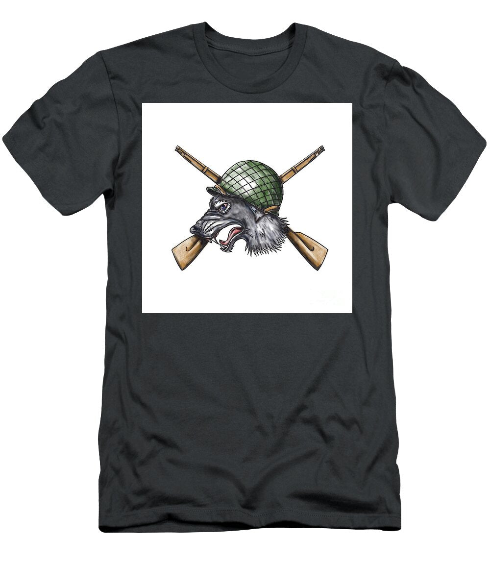 Grey Wolf Ww2 Helmet Crossed Rifles Tattoo Aloysius Patrimonio T-Shirt