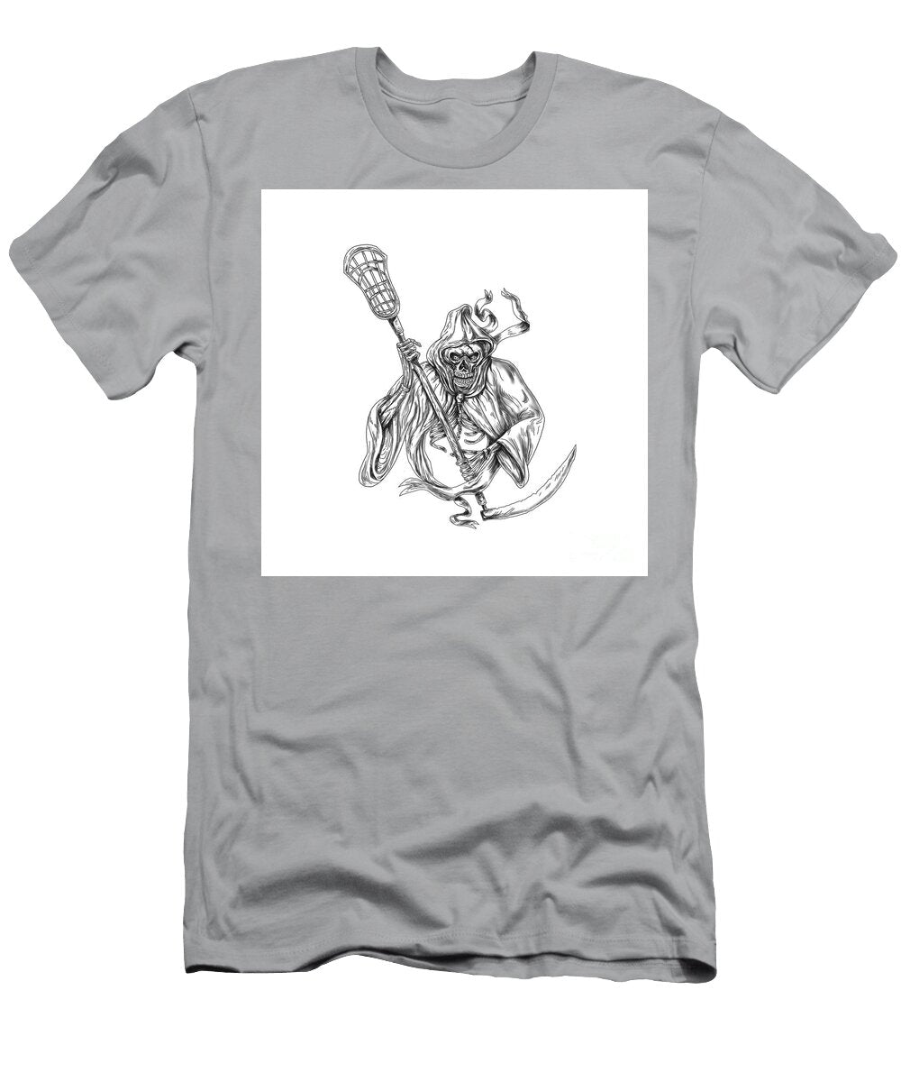 Grim Reaper Lacrosse Defense Pole Tattoo Aloysius Patrimonio T-Shirt