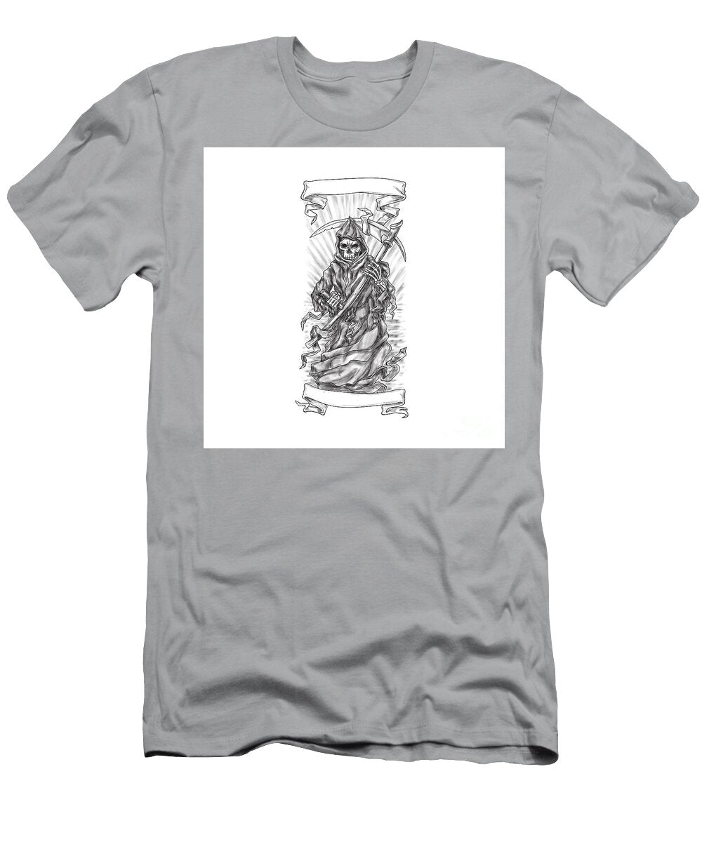 Grim Reaper Scythe Ribbon Tattoo Aloysius Patrimonio T-Shirt
