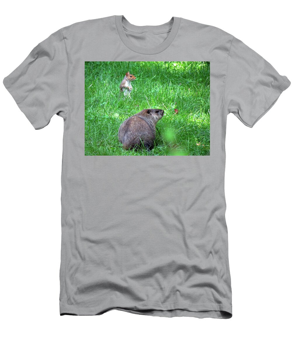 Groundhog and Squirrel Chance Encounter Linda Stern T-Shirt