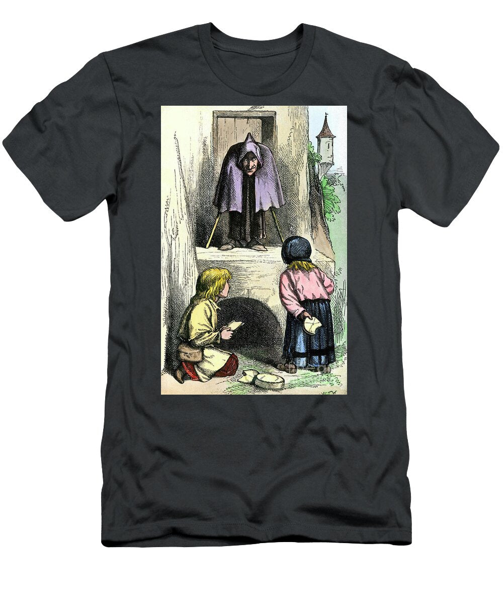 Hansel and Gretel in Front of the Witchs House Illustration of a Tale of the Brothers Grimm American School T-Shirt