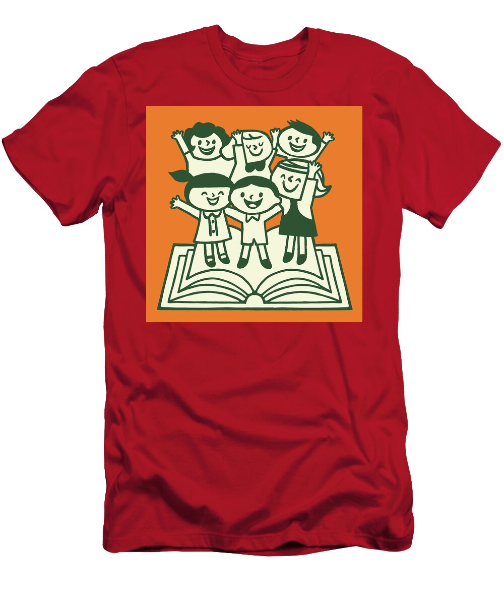 Happy Children Standing on Open Book Csa Images T-Shirt
