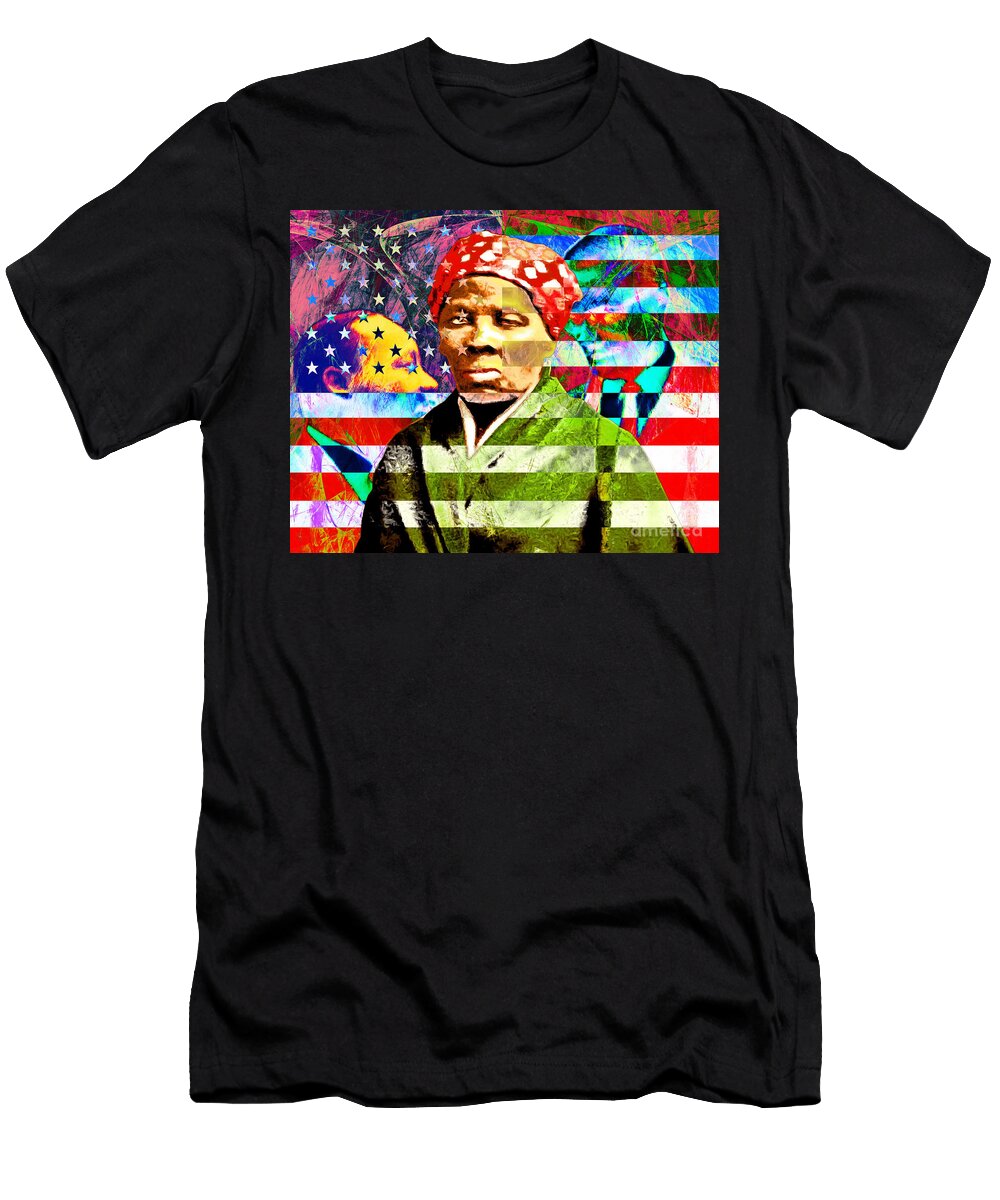 Harriet Tubman Martin Luther King Jr Malcolm X American Flag Wingsdomain Art and Photography T-Shirt