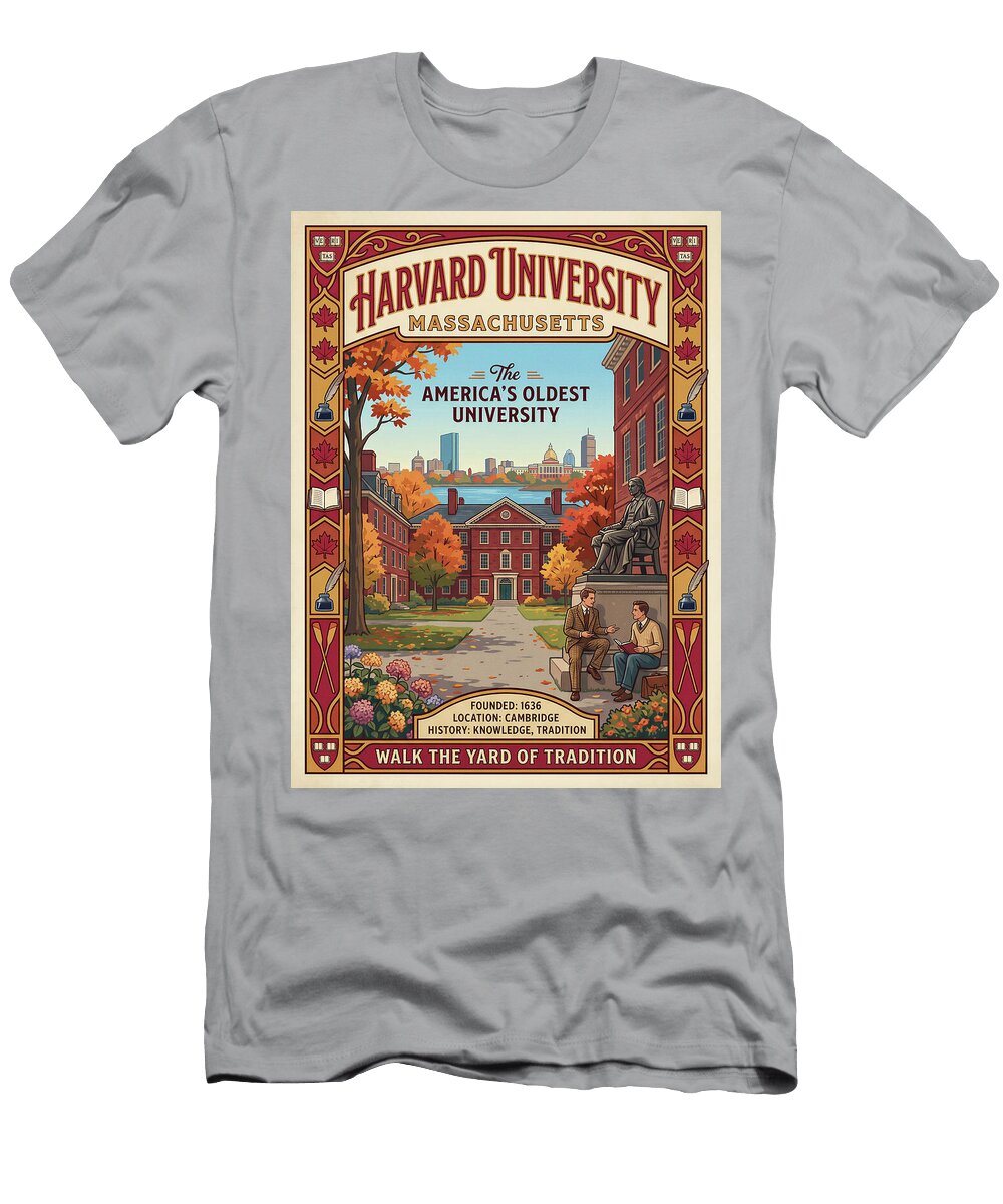Harvard University Campus Scene Iconic Vintage Travel Poster Sampadart Gallery T-Shirt