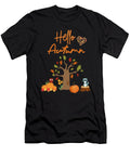 Hello Autumn with a Tree Pumpkins and Owl Licensed Art T-Shirt