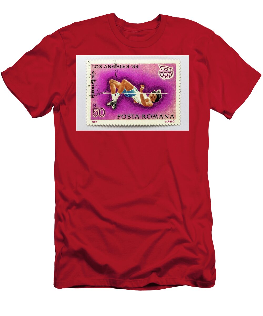 High Jump Olympic Games Los Angeles 1984 Romania Postage Stamp Vivida Photo T-Shirt