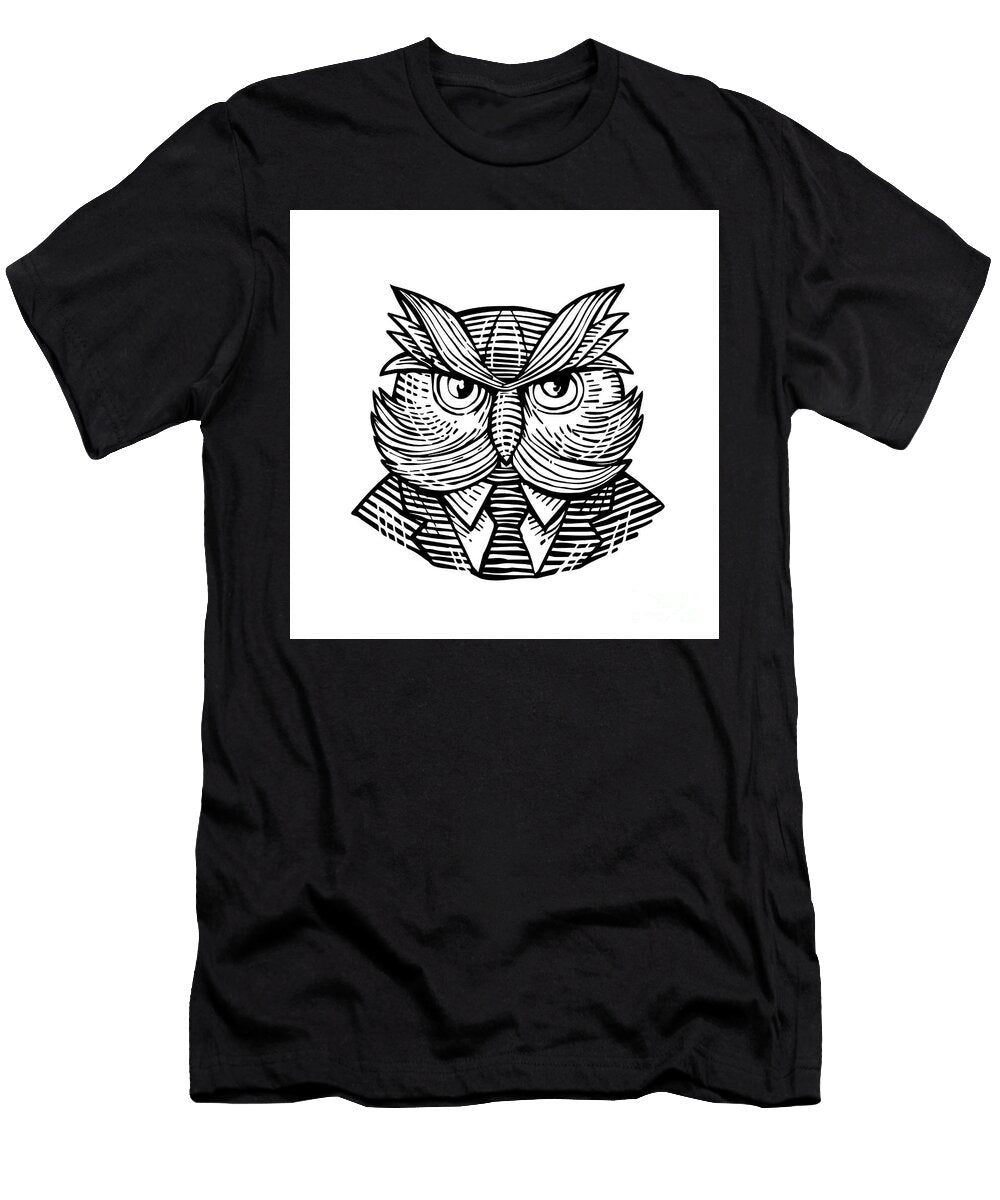 Hip Wise Owl Suit Woodcut Aloysius Patrimonio T-Shirt